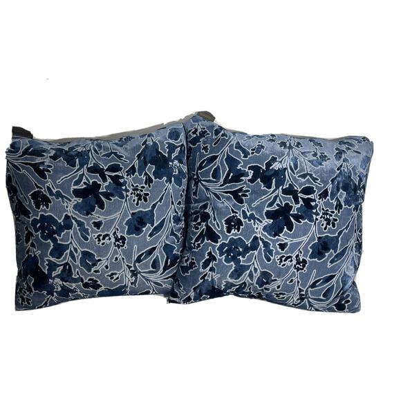 2 Lacourte Misha Handcrafted Blue Velvet Jacquard Feather Decorative Pillow 18” - Picture 1 of 12
